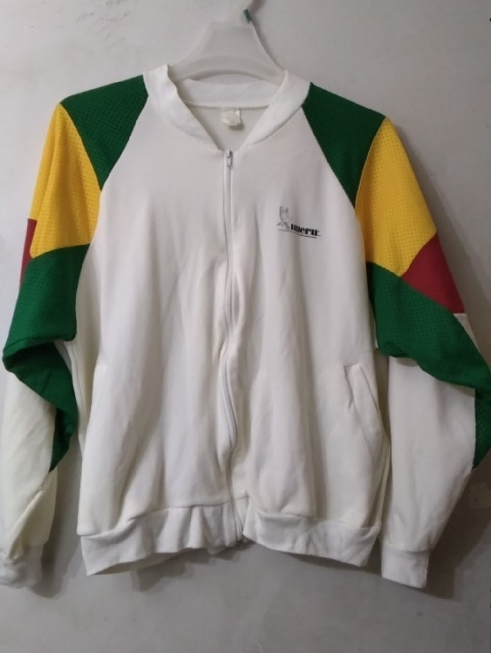 Imeru Ltd. White Track Jacket with Green & Yellow Accent Men's Size M/L